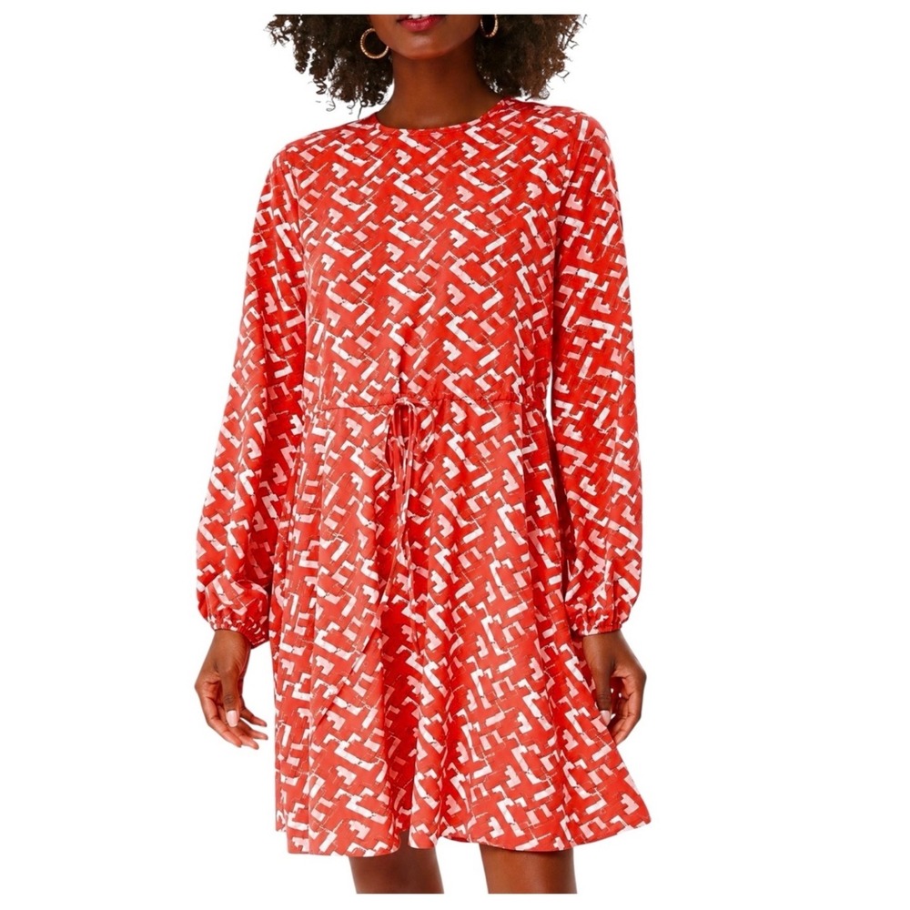 POMANDER PLACE Colette Mini‎ Dress Red Large Geometric Pockets Casual Travel